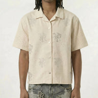 Red Poppy Embroidered White Shirt - Cropped