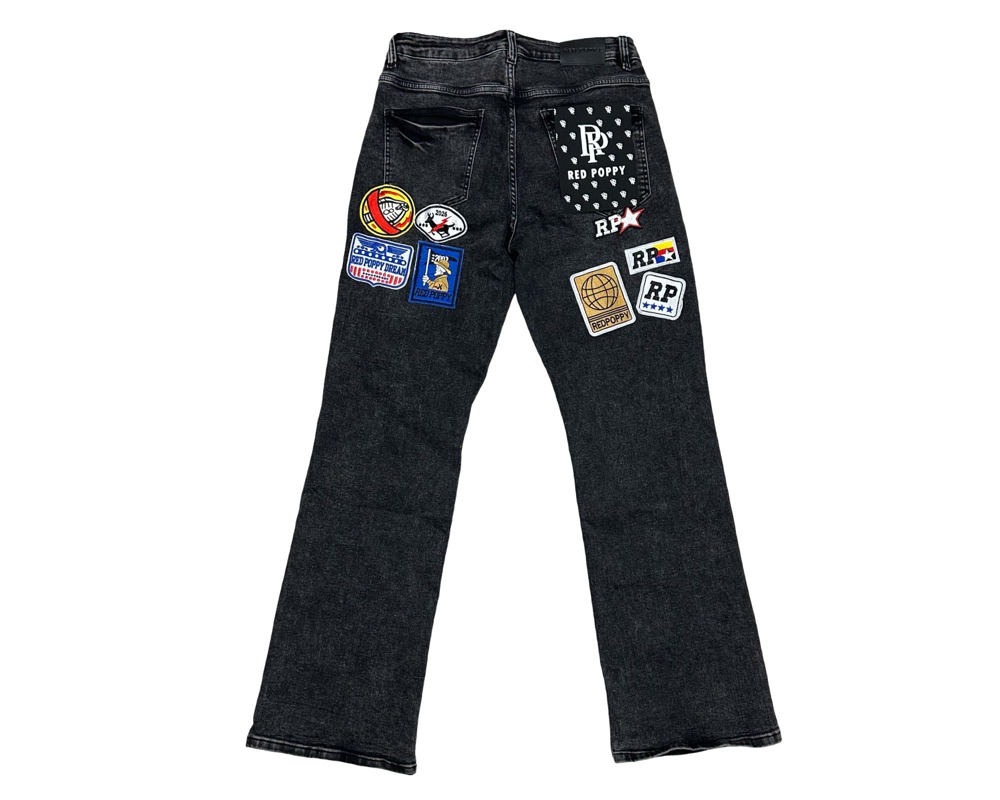 Red Poppy Patch Jeans - Graphic