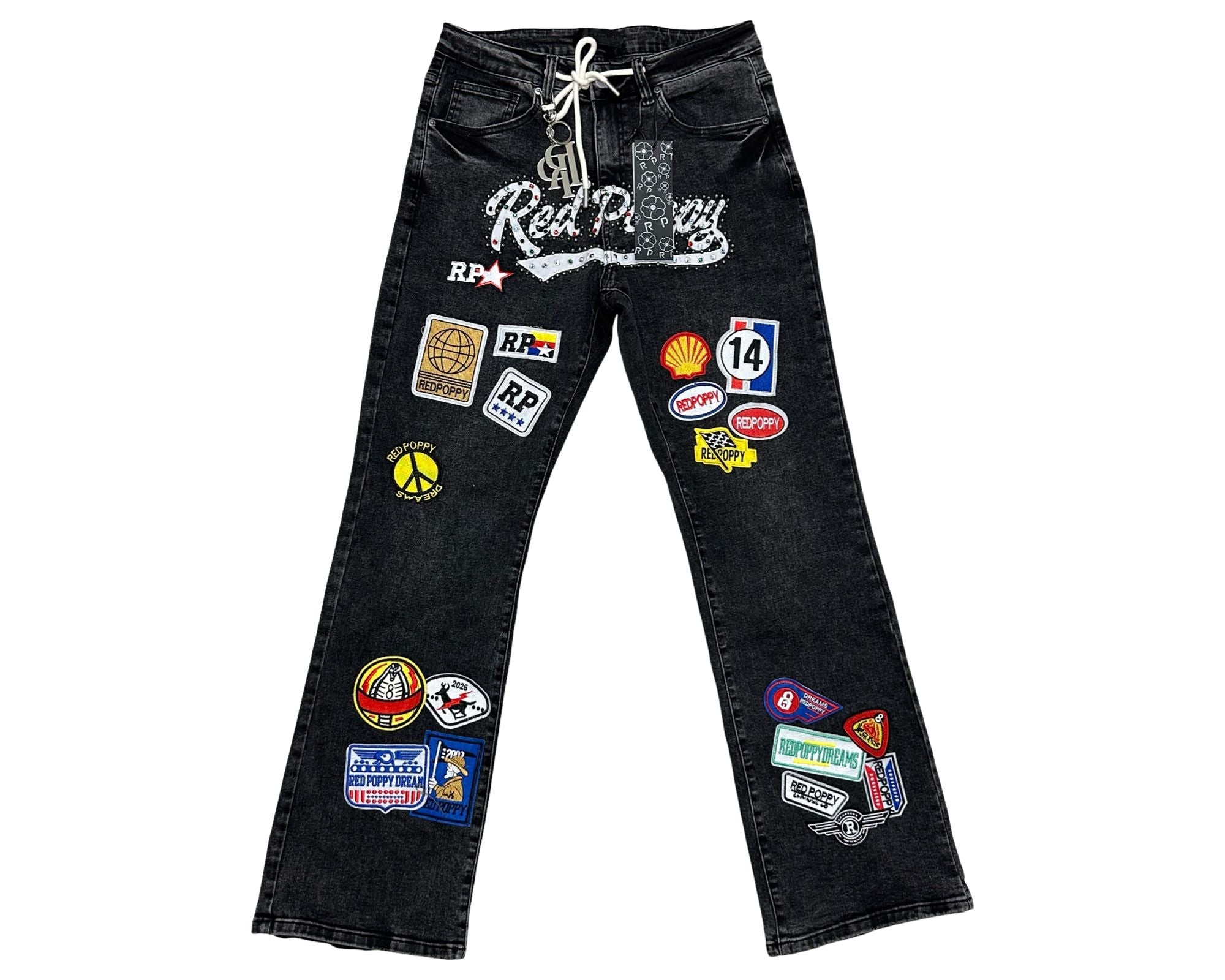 Red Poppy Patch Jeans - Graphic