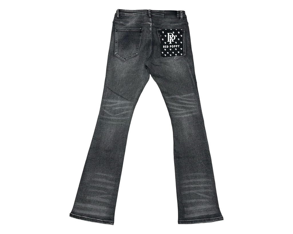 Red Poppy Stacked Flare Fit Jeans - Black