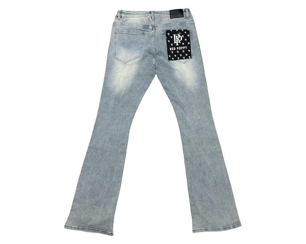 Red Poppy Stacked Flare Fit Jeans - Light Wash