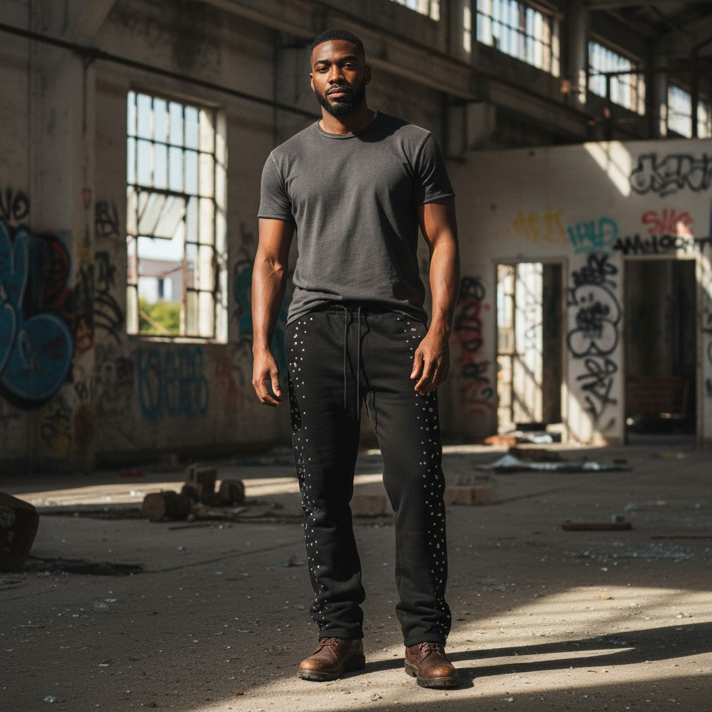 Red Poppy Embellished Sweatpants - Relaxed Fit