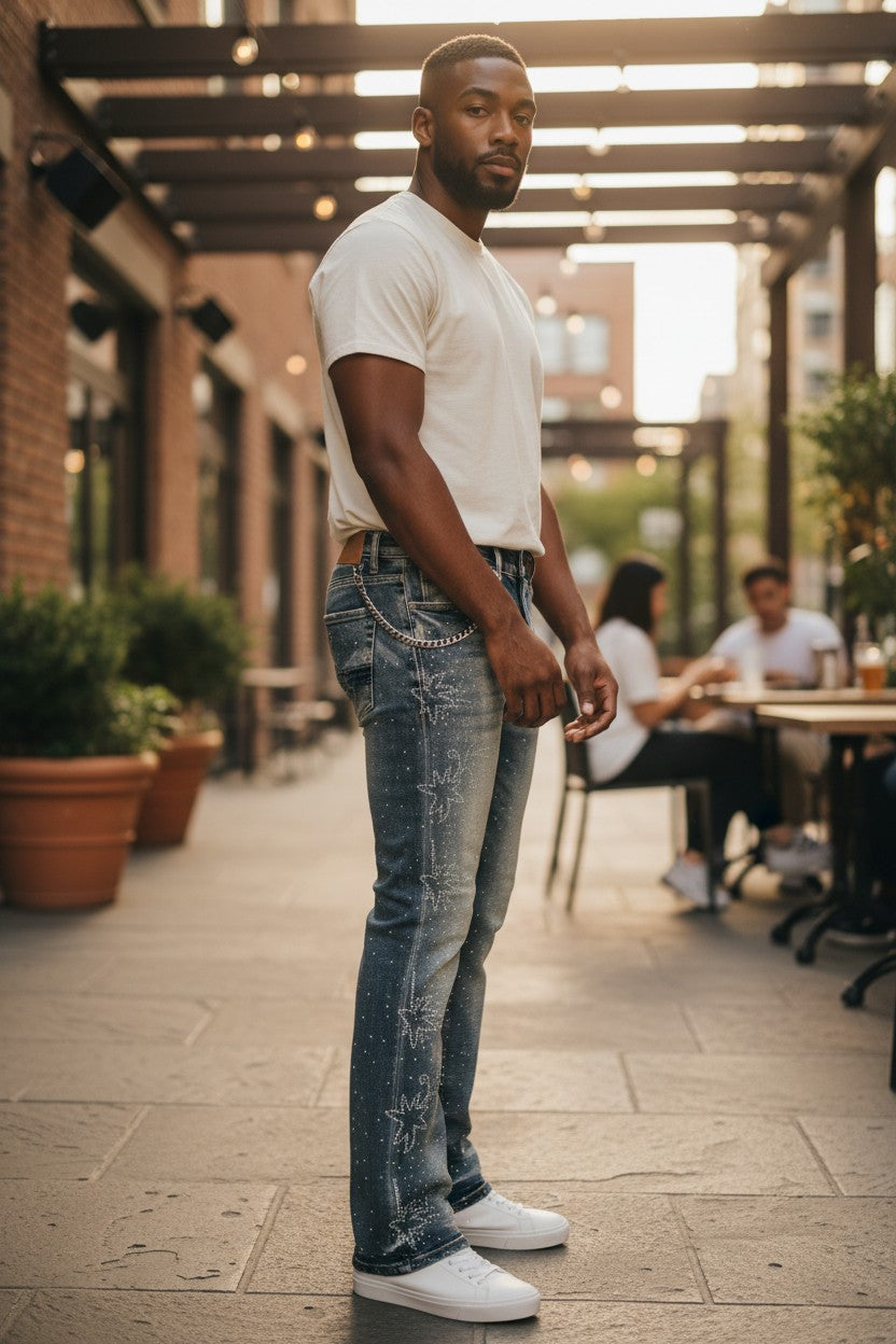 Red Poppy Chain Jeans - Faded Wash