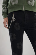 Red Poppy Floral Jeans - Embroidered